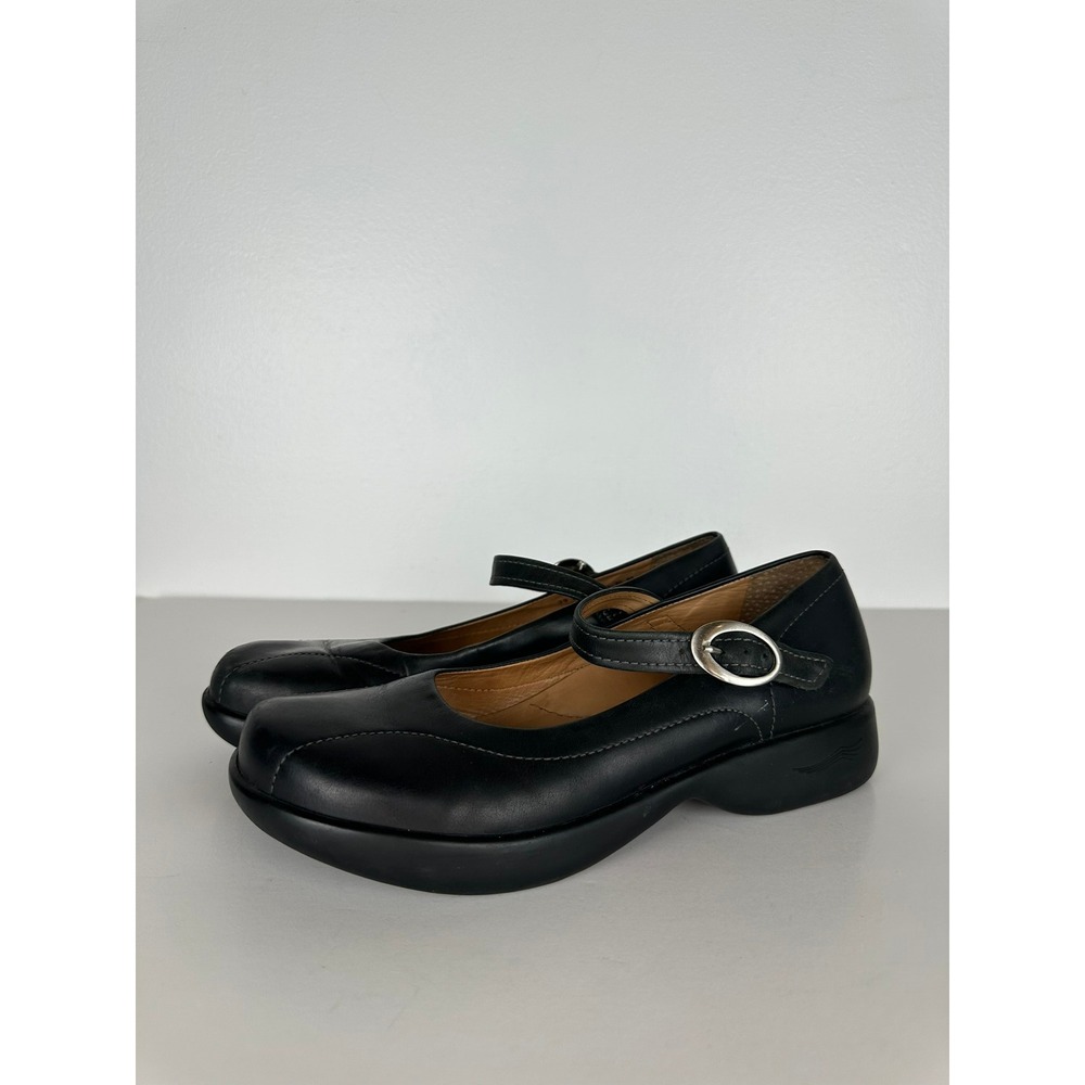 Dansko Black Leather Mary Jane Buckle Shoes 39 US 8.5 Platform Preppy Accademia